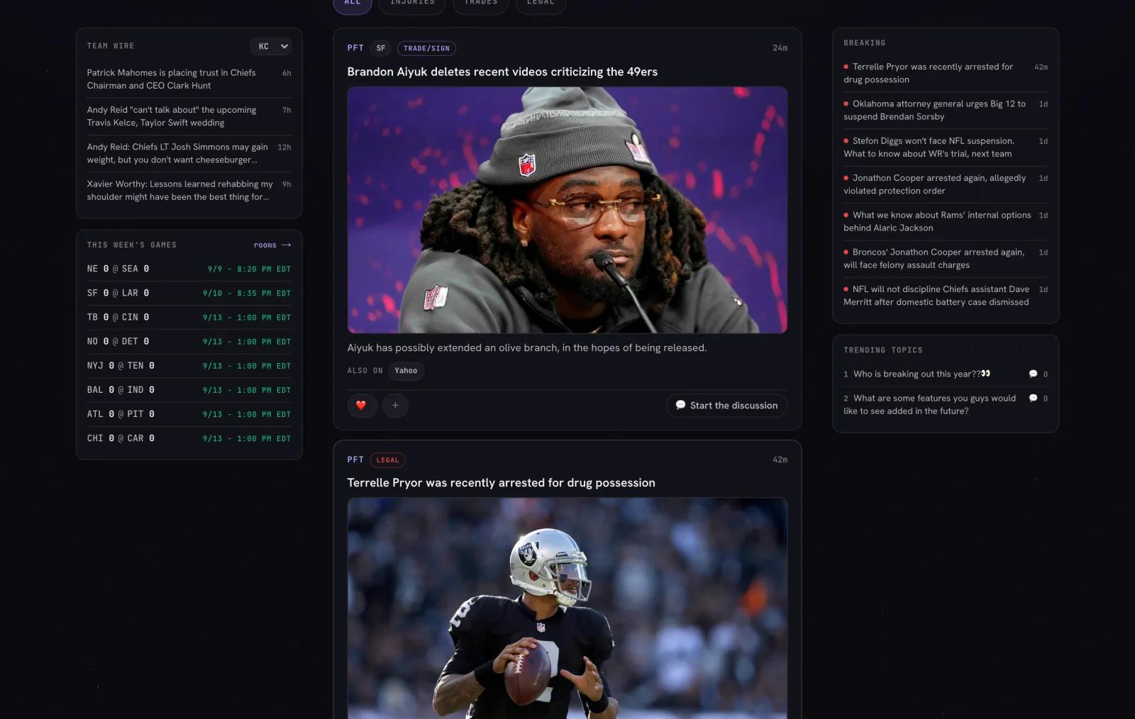 The Wire community feed with NFL news, forums and live game rooms
